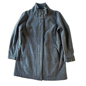 Title Nine Softshell Long Jacket Coat Black Grey patterned yellow fleece XL